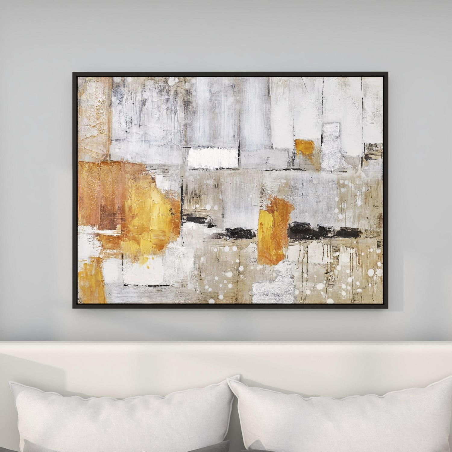 48" x 36" Abstract Framed Wall Art with Black and Yellow Details, by DecMode - Image 12