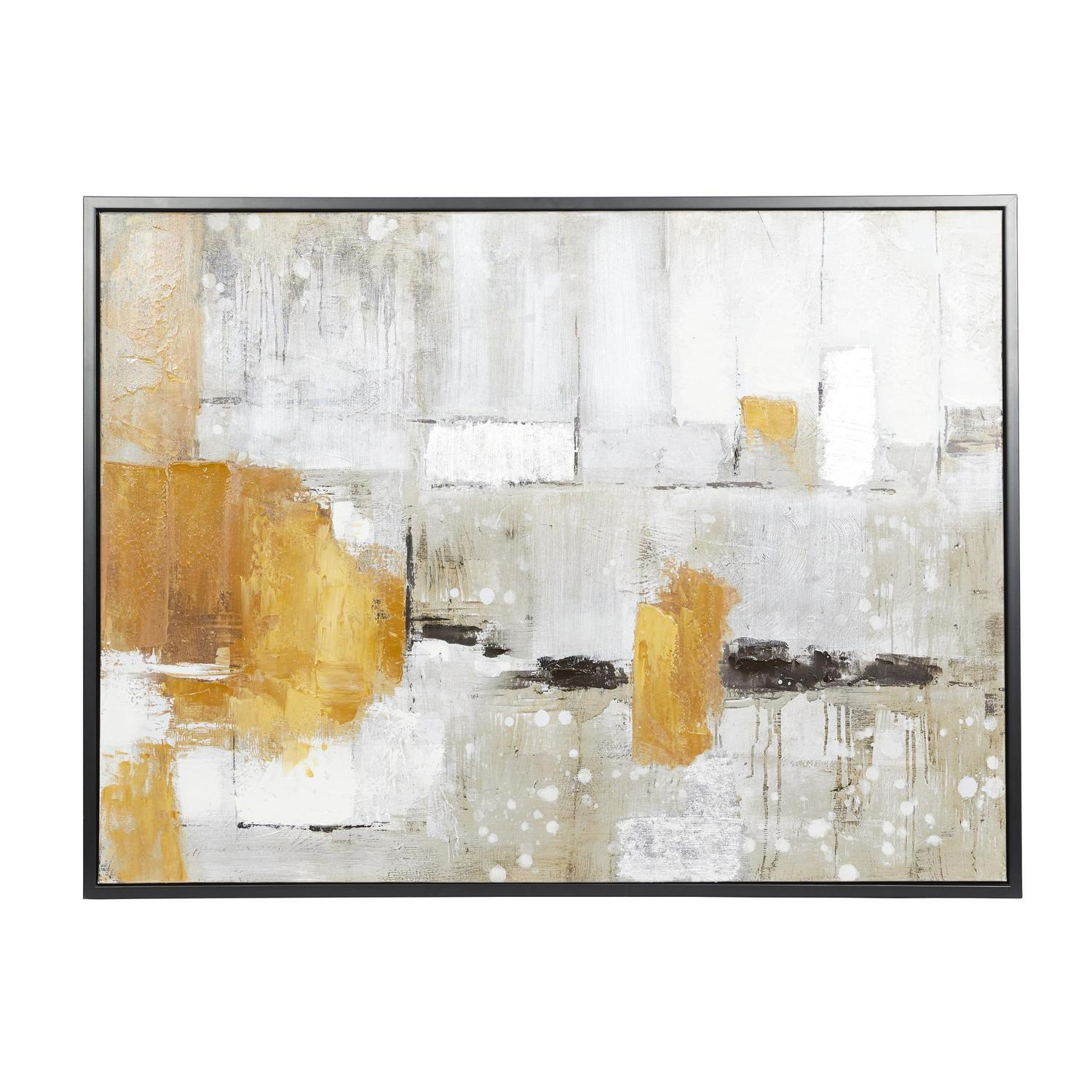 48" x 36" Abstract Framed Wall Art with Black and Yellow Details, by DecMode