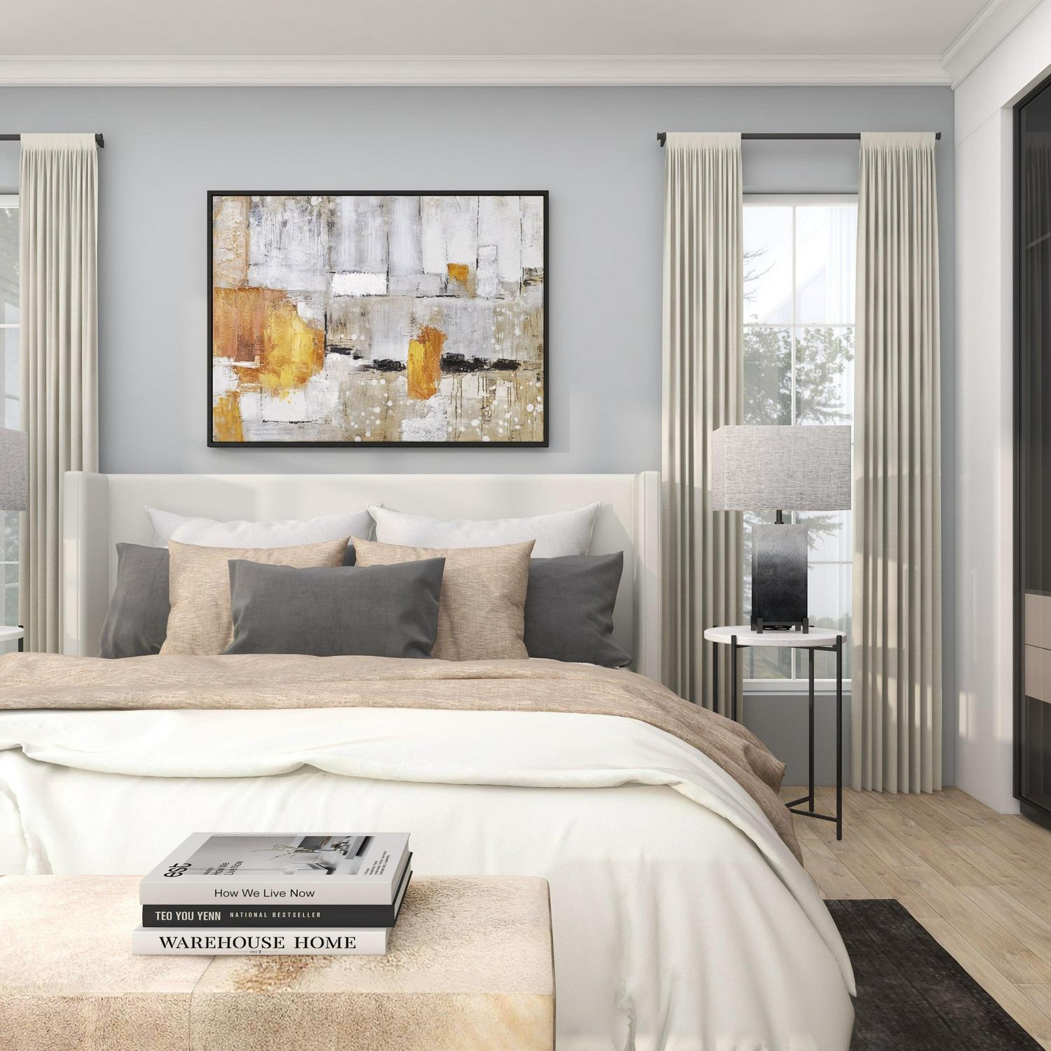 48" x 36" Abstract Framed Wall Art with Black and Yellow Details, by DecMode - Image 14