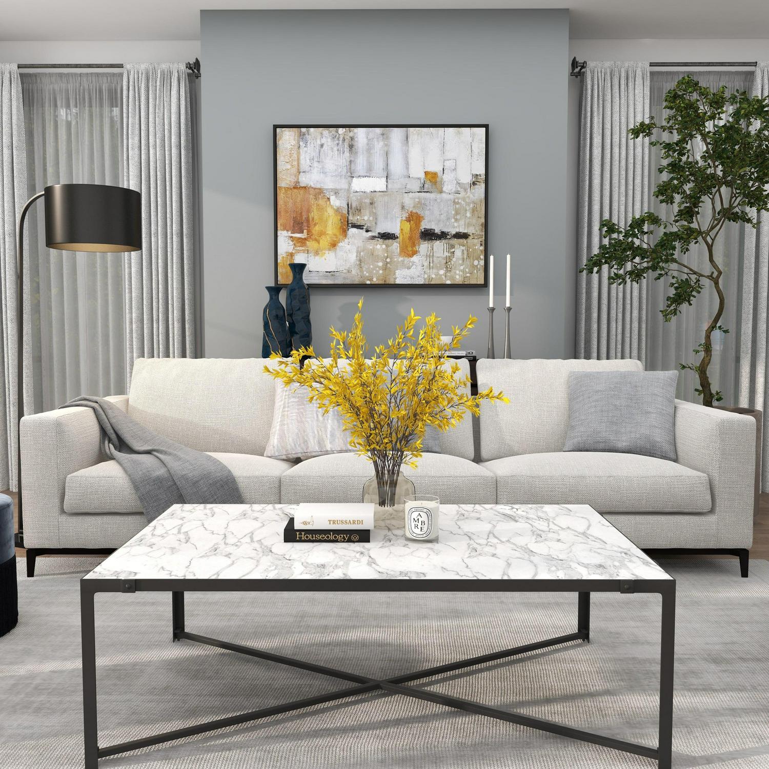 48" x 36" Abstract Framed Wall Art with Black and Yellow Details, by DecMode - Image 13