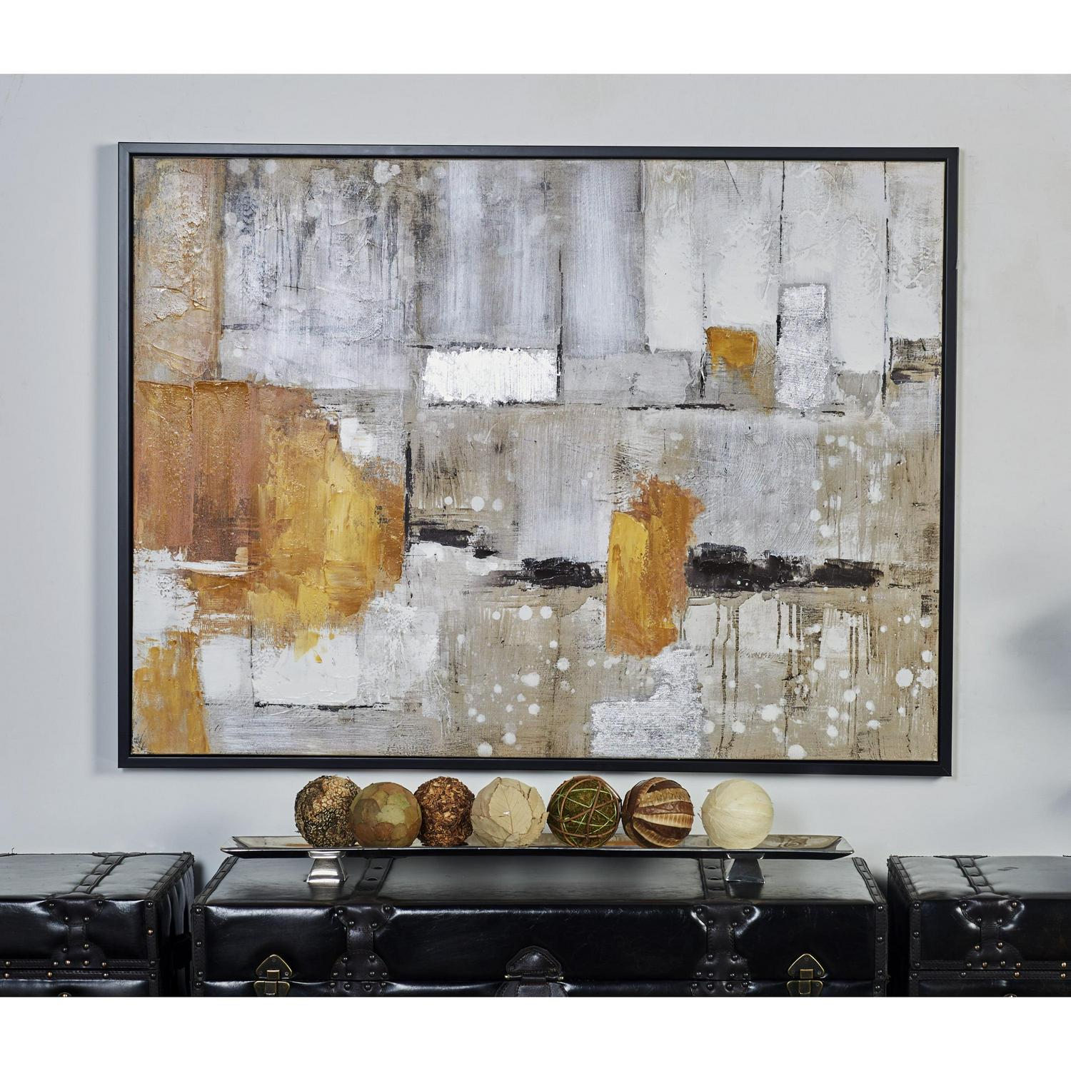 48" x 36" Abstract Framed Wall Art with Black and Yellow Details, by DecMode - Image 2