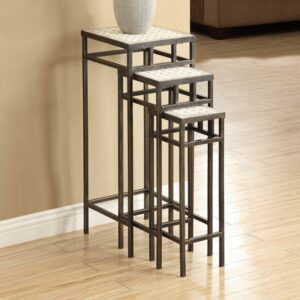 4D Concepts 3 Piece Travertine Top Metal Nesting Plant Stand Set in Bronze
