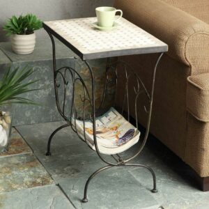 4D Concepts Travertine Top Metal Magazine End Table in Rustic Bronze
