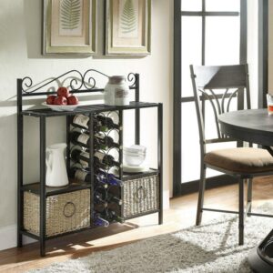 4D Concepts Windsor 2 Wicker Basket Metal Wall Shelf in Natural and Black