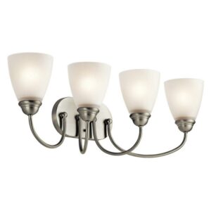 4 Light Bath Vanity Approved For Damp Locations With Transitional Inspirations 9.25 Inches Tall By 28 Inches Wide-Brushed Nickel Finish-Incandescent