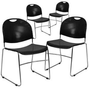 4 Pack - Black High Density, Ultra Compact Stack Chair w/ Chrome Frame