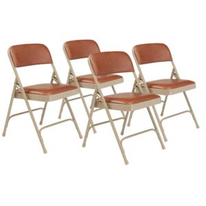 (4 Pack ) NPS 1200 Series Premium Vinyl Upholstered Double Hinge Folding Chair, Honey Brown