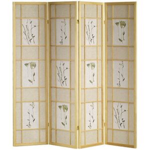 4 Panel Floral Shoji Screen, Room Divider