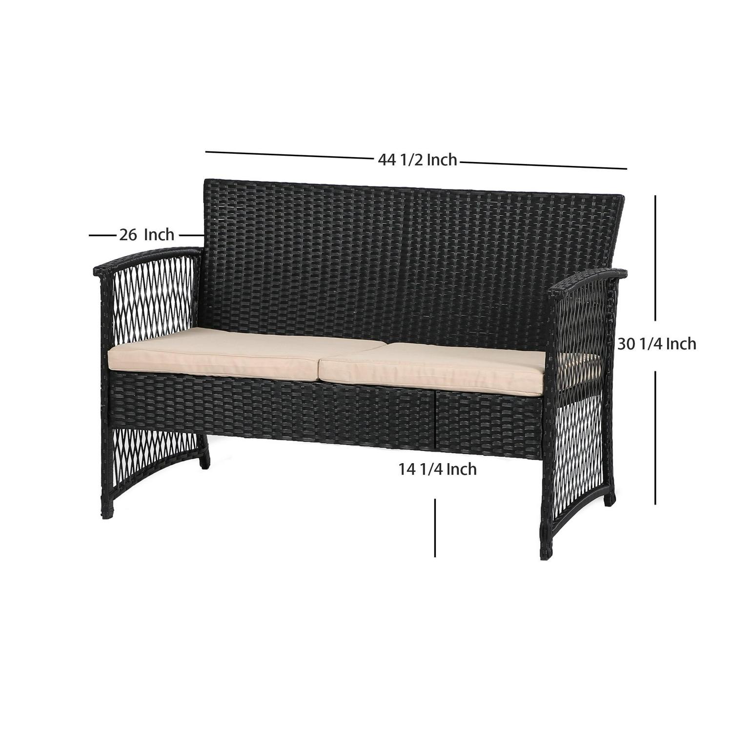Westin Furniture Madison Outdoor 4-Piece Rattan Patio Furniture Chat Set Black/Beige - Image 9