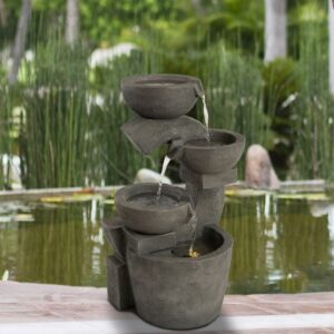 Pure Garden Extra Large 4-Tier Lighted Outdoor Water Fountain Waterfall