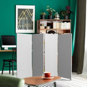 4 ft. Tall Woven Fiber Panel Screen Room Divider - White - 4 Panel