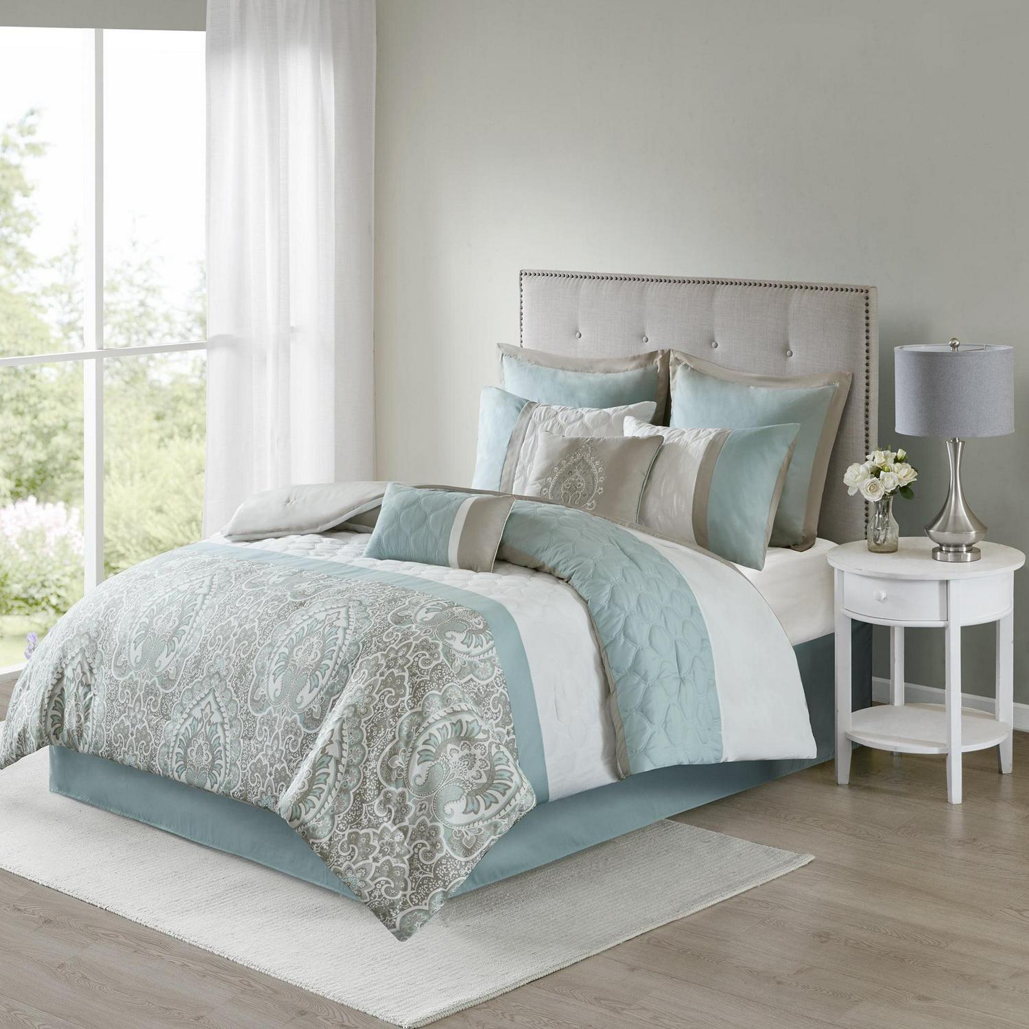 510 Design Stacie Damask 8 Piece Bedding Comforter Set | Blue