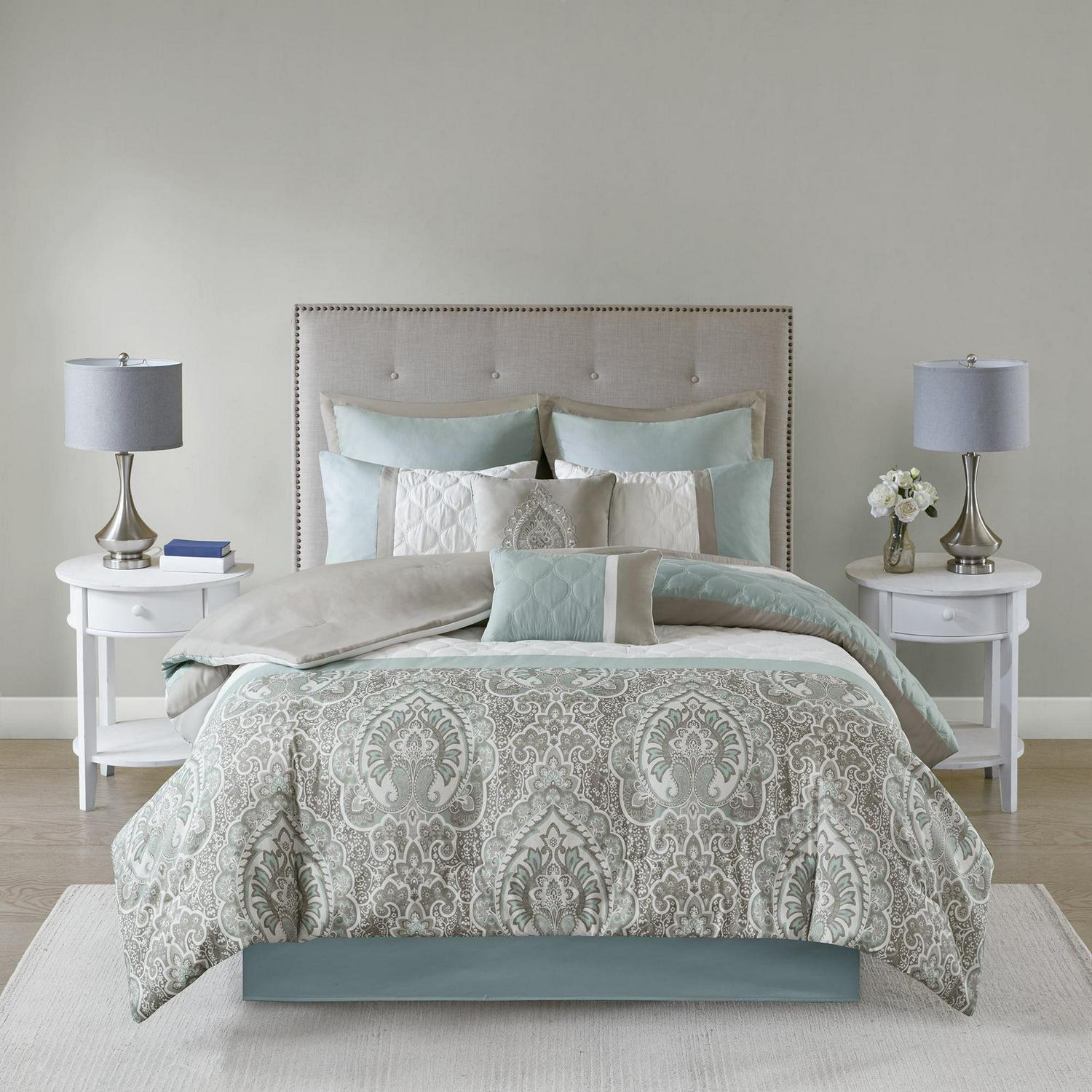 510 Design Stacie Damask 8 Piece Bedding Comforter Set | Blue - Image 2