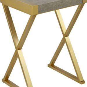 55 Downing Street Sands Point Modern Metal Rectangular Accent Table 16" x 14" Gold Gray Wood Tabletop X-Frame Legs for Living Room Bedroom Bedside