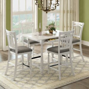 5-Piece 36.4"H Wood Dining Table Set ,Kitchen Table with 2Drawers and 4 Upholstered Chairs, White