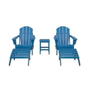 Polytrends Laguna Hdpe All Weather Outdoor Patio Foldable Adirondack Chairs Conversation Set (5-Piece Set) Pacific Blue