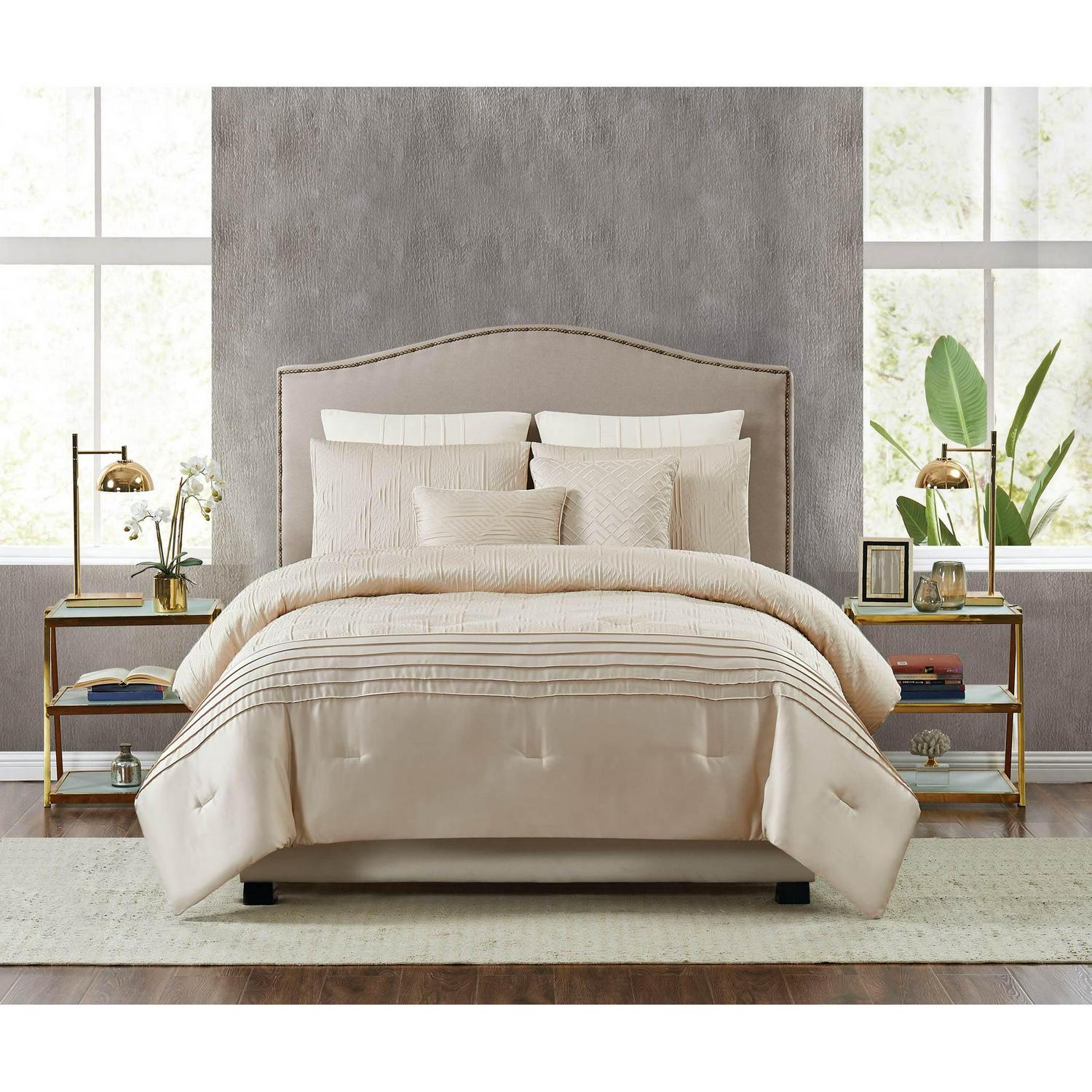 5th Avenue Lux Noelle 7 Piece Luxurious Gold Comforter Bedding Set, Queen
