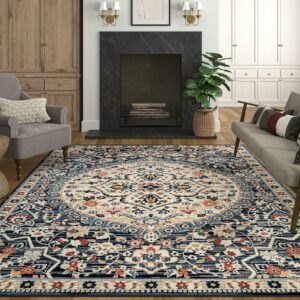 Bliss Rugs Perisan Area Rug, Medallion Indoor Rugs for Living Room, Dining Room, Bedroom | Navy, 5' x 8' (5'3''x7'3'')