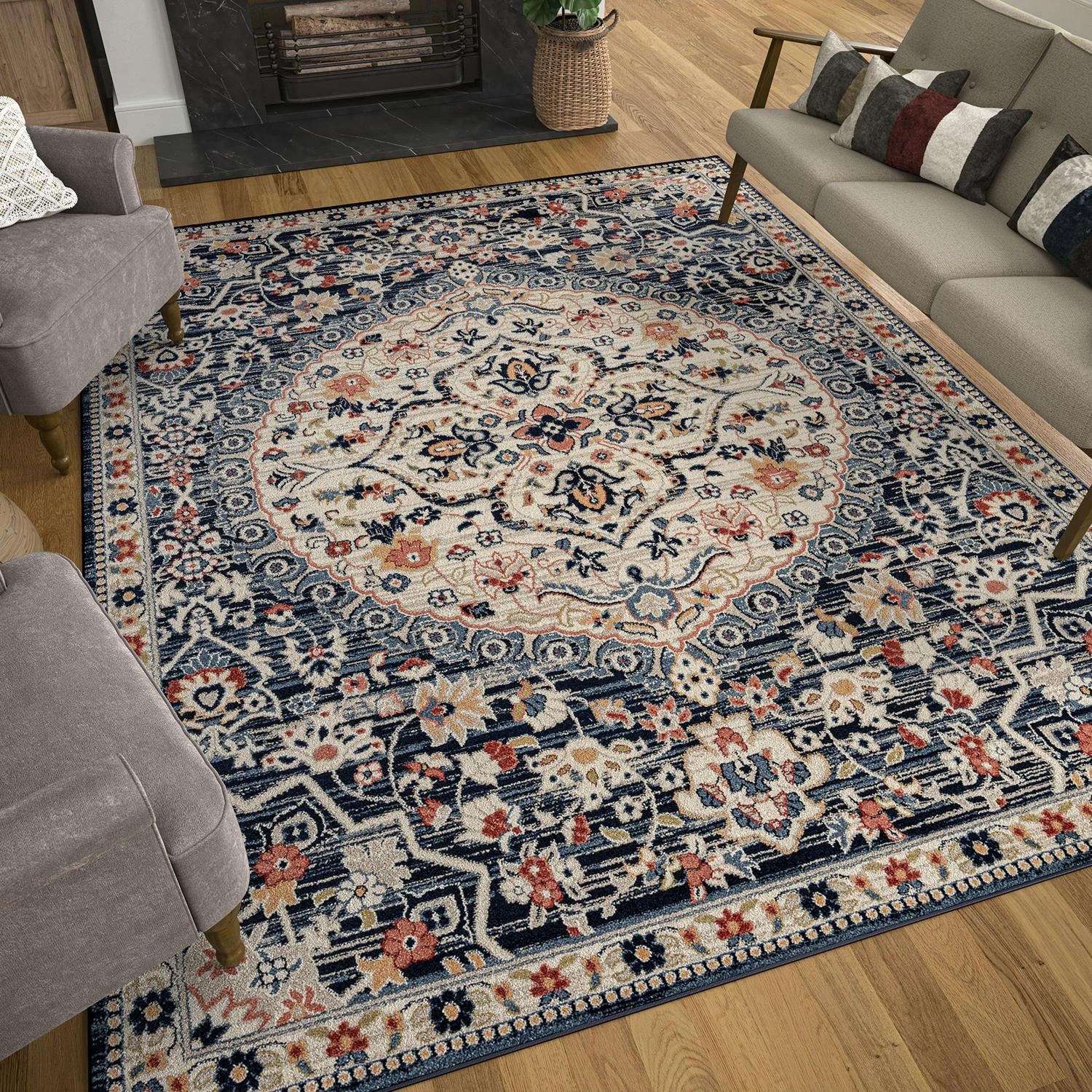 Bliss Rugs Perisan Area Rug, Medallion Indoor Rugs for Living Room, Dining Room, Bedroom | Navy, 5' x 8' (5'3''x7'3'') - Image 7