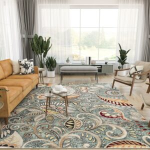 Capri Transitional 5' x 7' Seafoam and Beige Polypropylene Indoor Area Rug