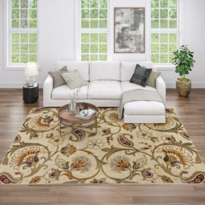 Impressions Transitional 5' x 7' Beige and Green Polypropylene Indoor Area Rug