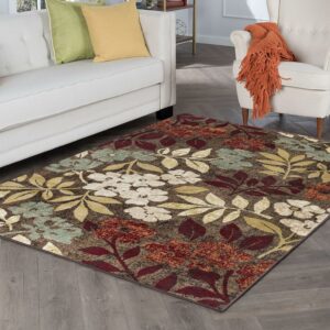 Deco Transitional 5' x 7' Brown and Red Polypropylene Indoor Area Rug