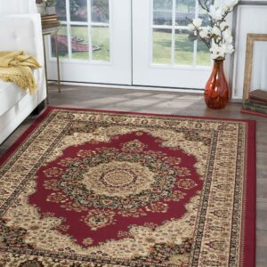 Sensation Transitional 5' x 7' Red and Beige Polypropylene Indoor Area Rug