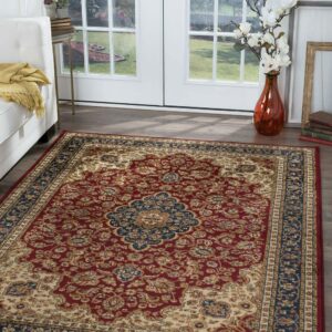 Sensation Transitional 5' x 7' Red and Beige Polypropylene Indoor Area Rug