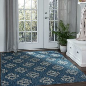 Veranda Transitional 5' x 7' Indigo and Light Gray Polypropylene Outdoor Area Rug