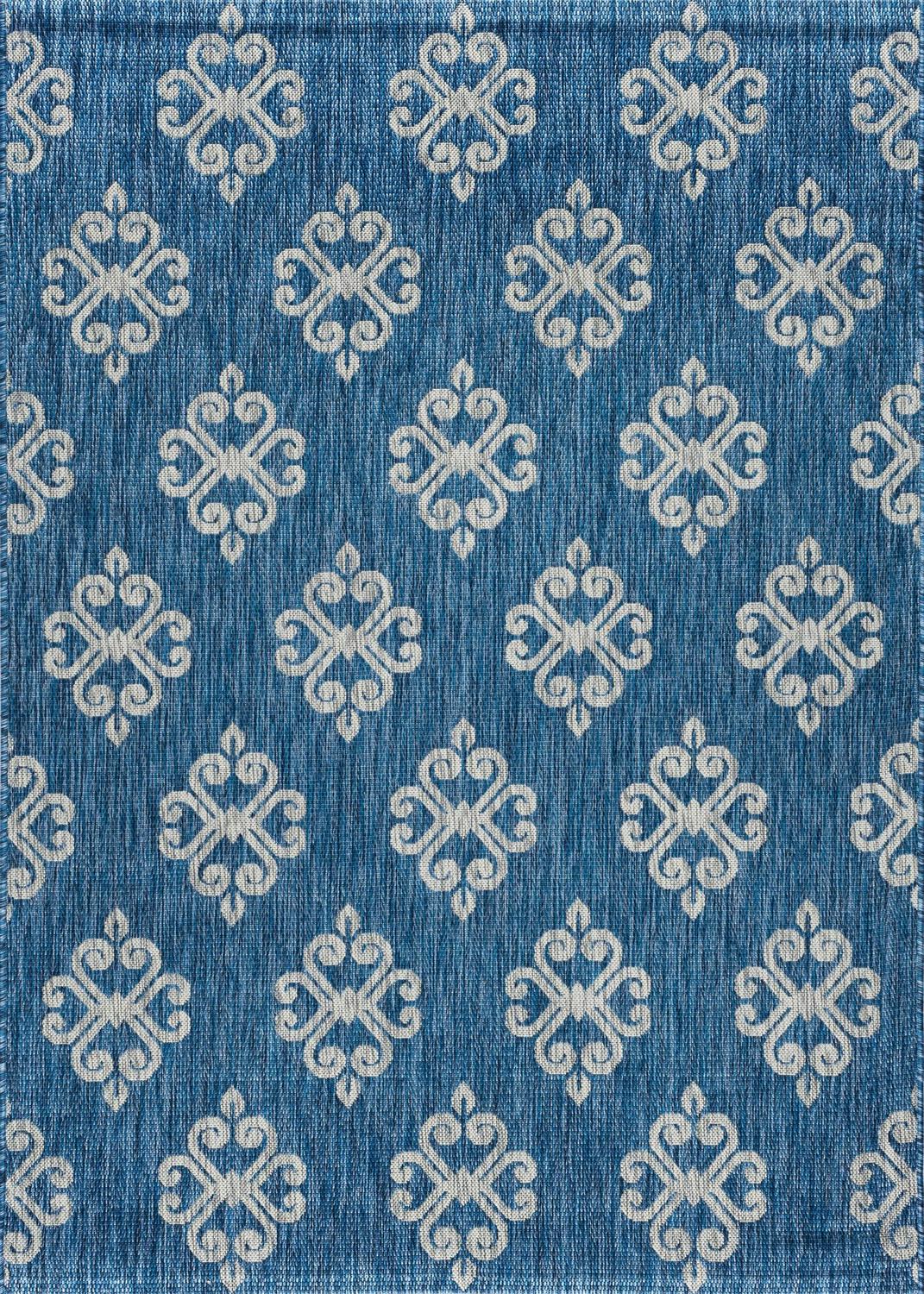 Veranda Transitional 5' x 7' Indigo and Light Gray Polypropylene Outdoor Area Rug - Image 2