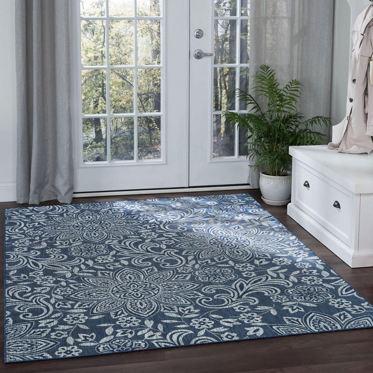 Bliss Rugs Floral Large Indoor Outdoor Area Rug for Patio, Porch, Garden | Navy and Light Gray, 5'3''x7'3'' - Image 9