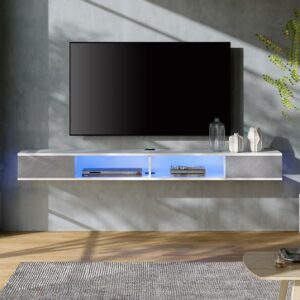 70" Floating TV Stand with LED Light,White&Gray Media Console Wall Mounted