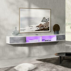 70 Inch Floating TV Stand with Storage Cabinet for TVs up to 80 inch,White&16 Colors