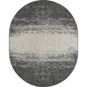 Unique Loom Outdoor Modern Collection Area Rug - Ombre (7' 10" x 10' Oval Charcoal Gray/Ivory)