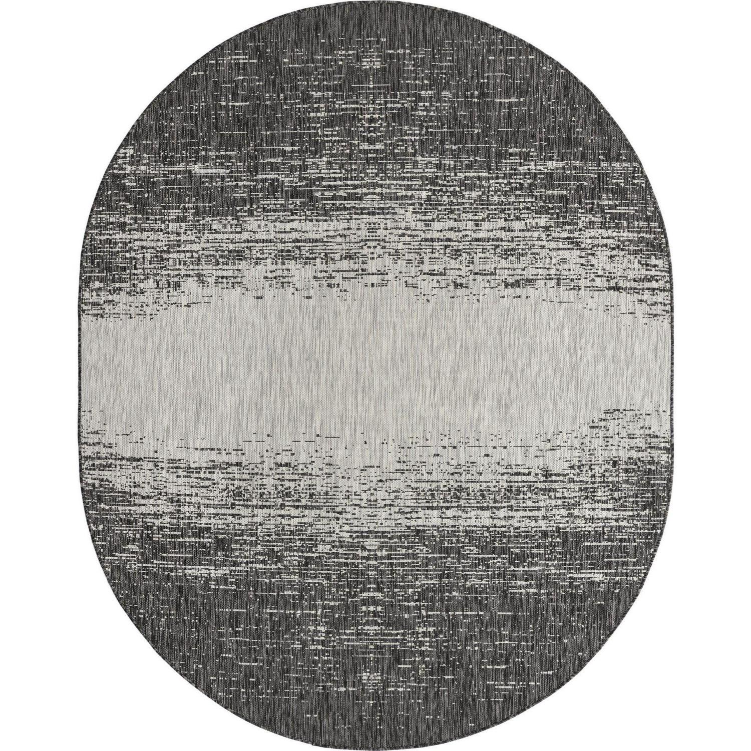 Unique Loom Outdoor Modern Collection Area Rug - Ombre (7' 10" x 10' Oval Charcoal Gray/Ivory)