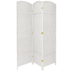 7 ft. Tall Faux Rattan Fiber Diamond Weave Privacy Screen Room Divider - White - 3 Panels