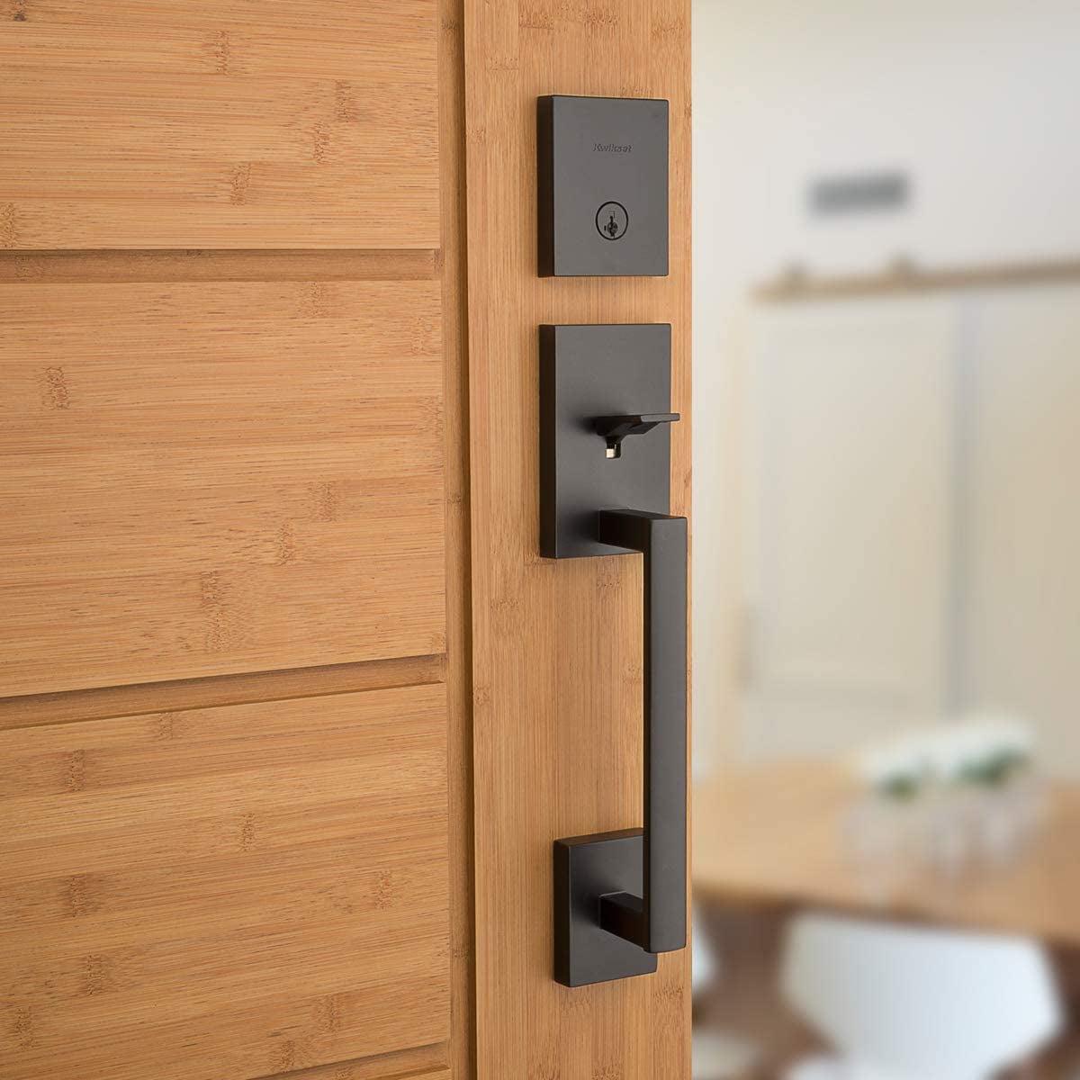 Kwikset 818SCExHFL, Matte Black CP San Clemente Handleset with Halifax - Image 4