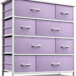 Sorbus Chest of 8 Drawers Dresser for Nursery & Children's Rooms, Wood Top, Fabric Drawers - Purple