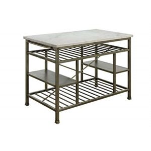 Acme Lanzo Kitchen Island in Marble and Antique Pewter Indoor