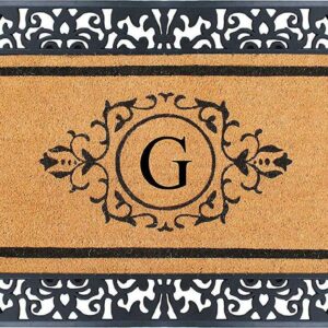 A1HC Natural Coir and Rubber Paisley Hand-Flocked Monogrammed Doormat, 30"x60", Durable Low Profile Heavy Duty Outdoor Front Door Mat, Black