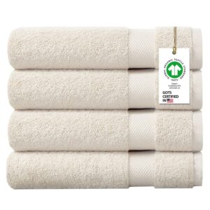 A1 Home Collections 100% Organic Cotton 650 GSM Plush Feather Touch Quick Dry Bath Sheet, Pack of 4 GOTS Certified, Oeko-Tex Green Certified, Organic Cotton Bath Sheet, White