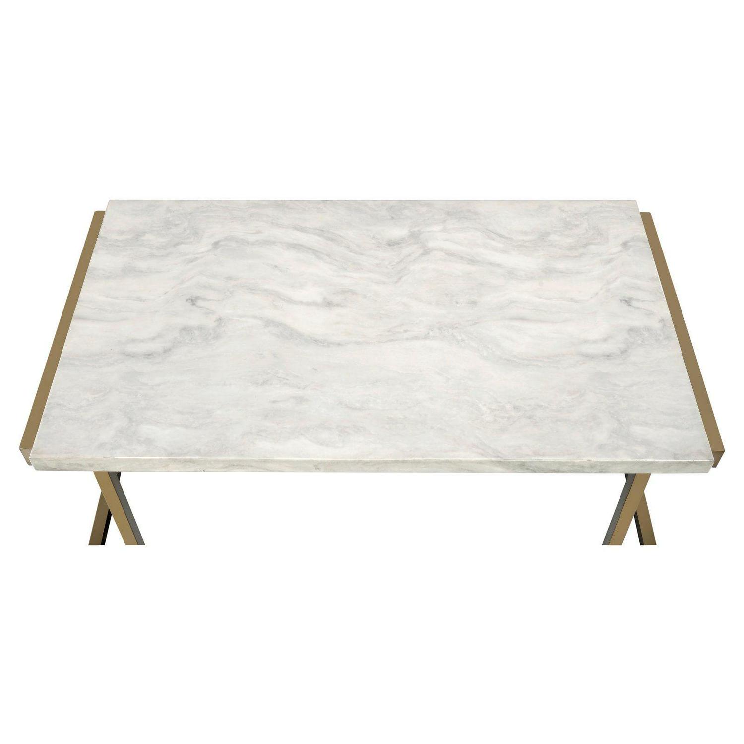 ACME Boice II Rectangular Faux Marble Top Console Table in Champagne Beige - Image 4