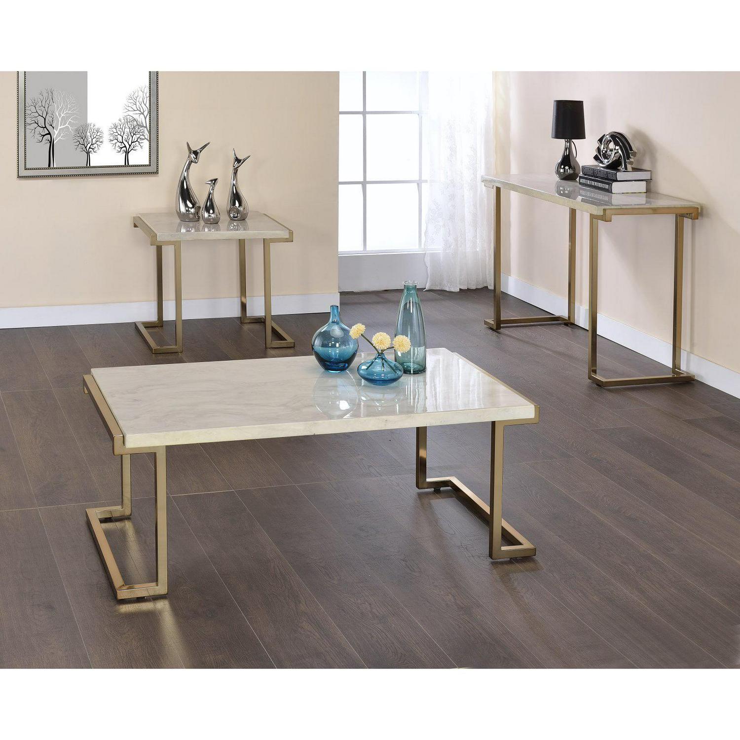 ACME Boice II Rectangular Faux Marble Top Console Table in Champagne Beige - Image 3