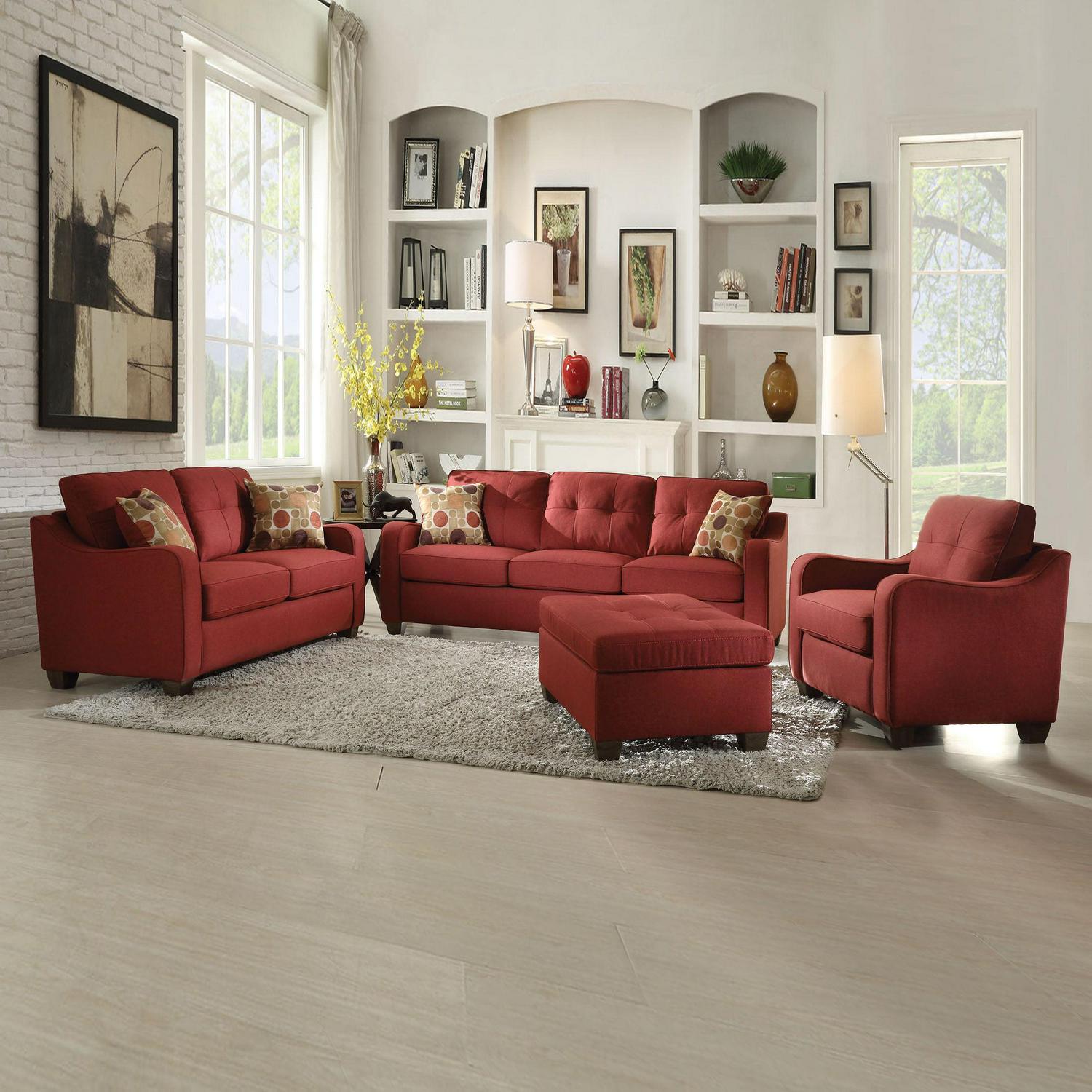 ACME Cleavon II Linen Fabric Tufted Accent Chair in Red - Image 2