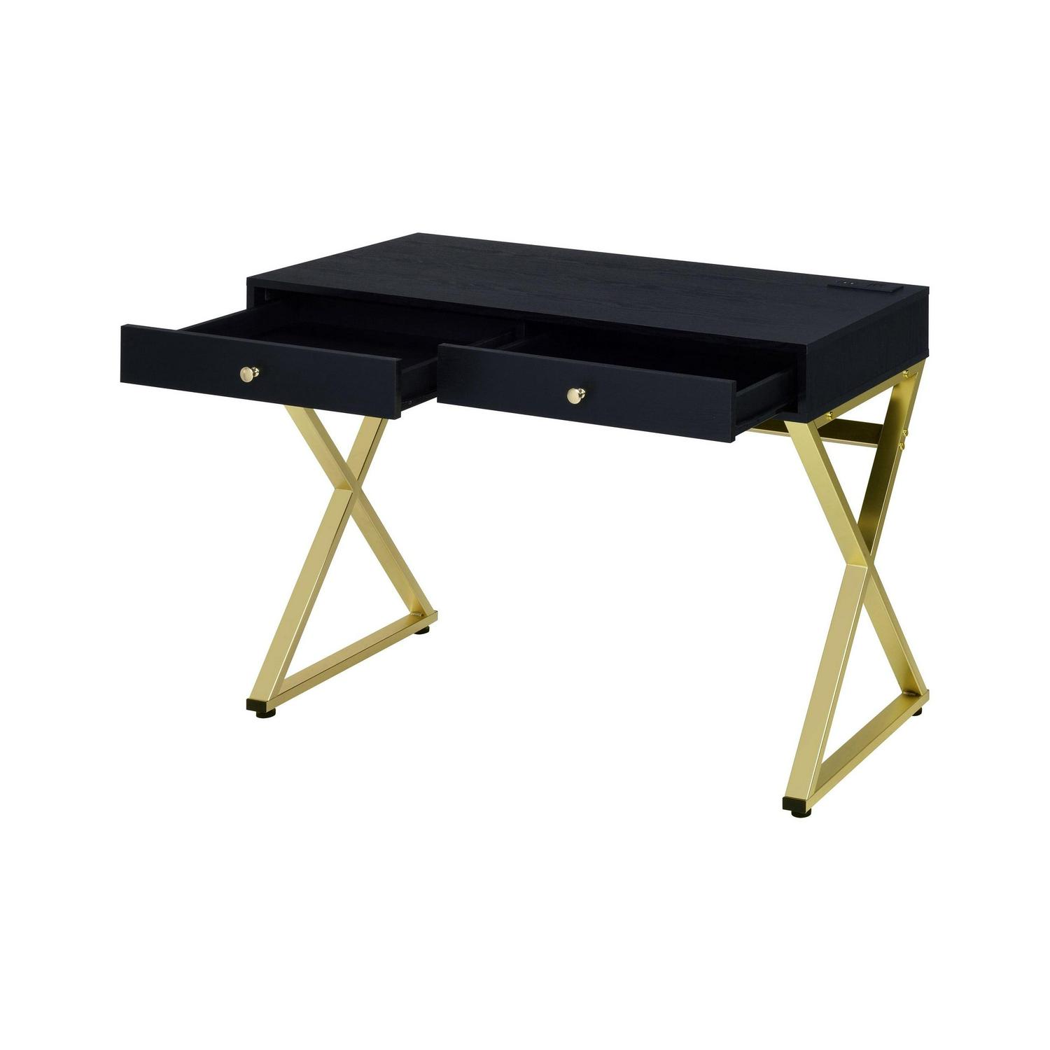 ACME Coleen Built-in USB Port Writing Desk in Black and Brass - Image 3