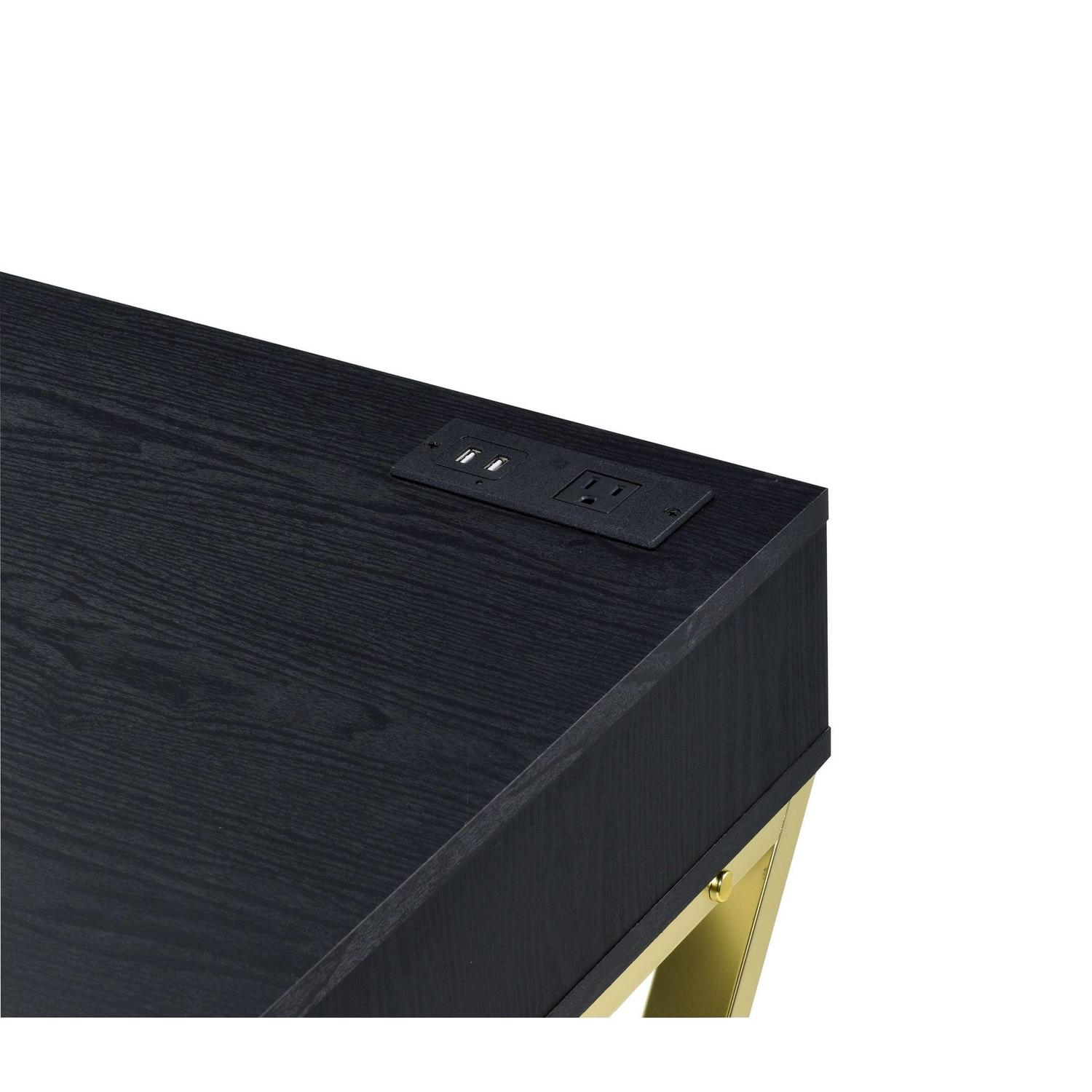 ACME Coleen Built-in USB Port Writing Desk in Black and Brass - Image 4