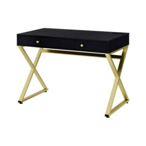ACME Coleen Built-in USB Port Writing Desk in Black and Brass