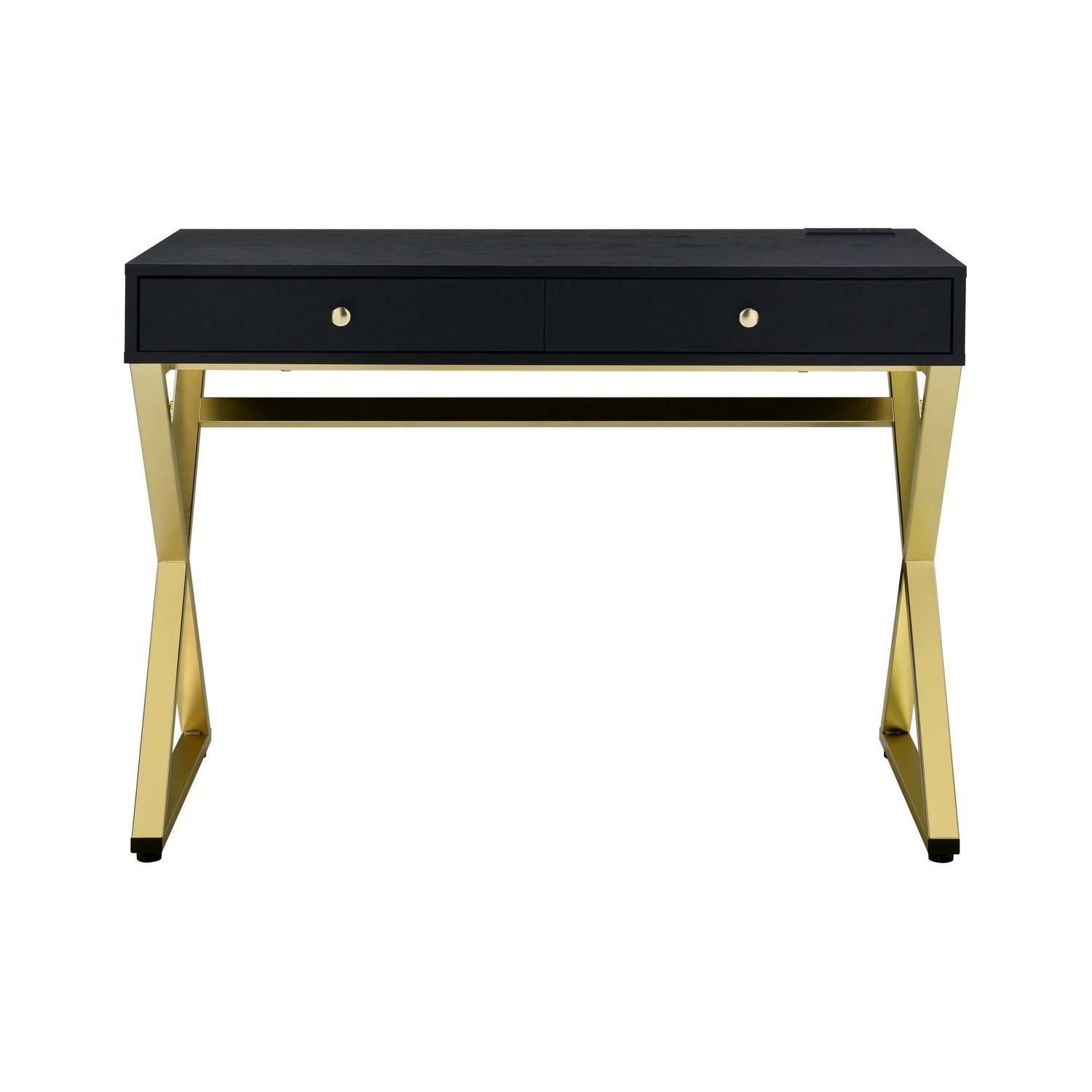 ACME Coleen Built-in USB Port Writing Desk in Black and Brass - Image 2