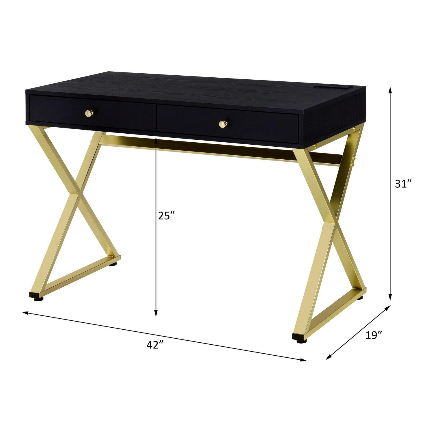 ACME Coleen Built-in USB Port Writing Desk in Black and Brass - Image 5