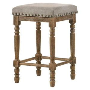 ACME Farsiris Counter Height Stool in Beige and Weathered Oak (Set of 2)